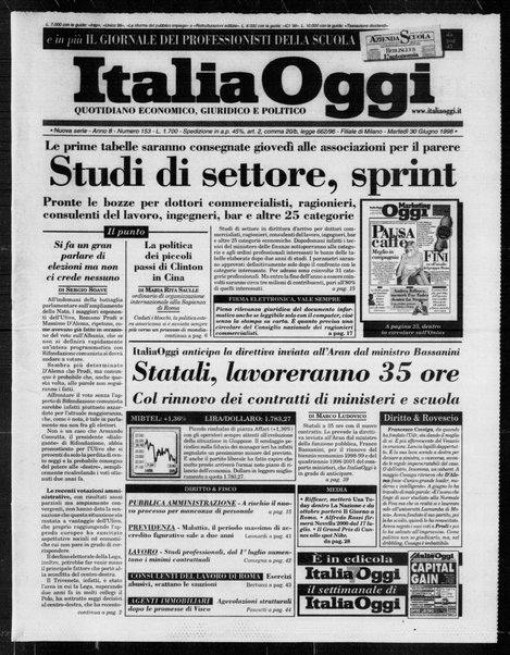 Italia oggi : quotidiano di economia finanza e politica